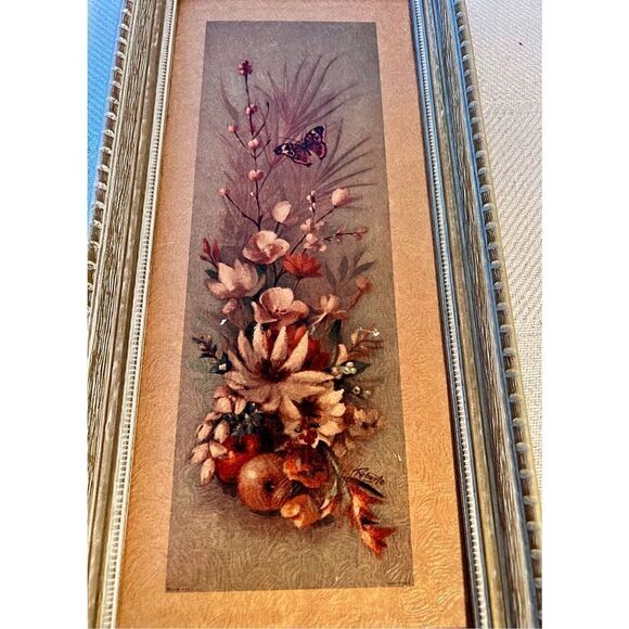 Set of 2 Vintage MCM Roberto Framed Butterfly Flower Botanical Prints Litho - Picture 9 of 15